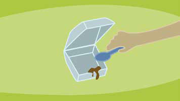 A cartoon graphic of a hand dumping out food from a box