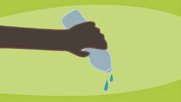 A cartoon graphic of a hand dumping out water from a water bottle.