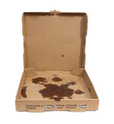 Dirty empty open pizza box