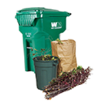 extra yard debris bundled or bagged next to yard bin